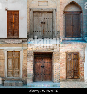 Ensemble de vieilles portes en bois oriental dans le style islamique Banque D'Images