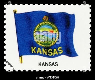 Timbre-poste - Pavillon de Kansas State ( isolé sur fond noir ) Banque D'Images