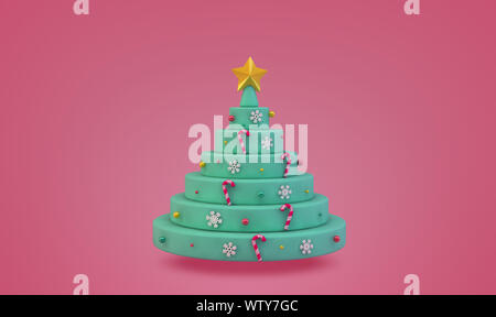 Moyenne géométrique de Noël avec des éléments décoratifs sur fond rose. Scène de Noël minimaliste. Illustration numérique. Le rendu 3D Banque D'Images