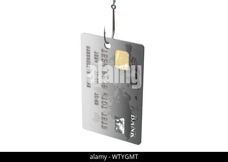 3d illustration : carte de crédit banque noir branché avec un hameçon de l'acier. La métaphore. Protection des renseignements personnels et de la sécurité sur Internet whe Banque D'Images