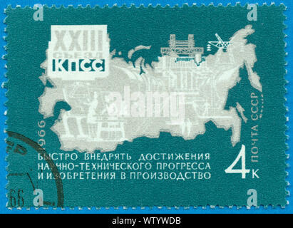 Urss - VERS 1966 : tampons imprimés en Russie, URSS montre la carte, série, vers 1966 Banque D'Images