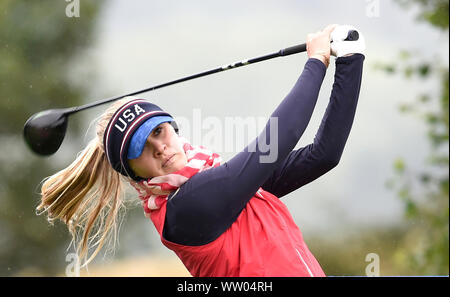 Jessica Korda du Team USA tees au large de la 5e au cours de l'aperçu jour 4 de la Solheim Cup 2019 à Gleneagles Golf Club, à Auchterarder. Banque D'Images