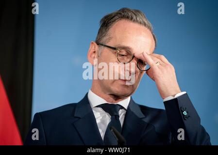 Berlin, Allemagne. Sep 12, 2019. Heiko Maas (SPD), Ministre des affaires étrangères, donne une conférence de presse. Credit : Kay Nietfeld/dpa/Alamy Live News Banque D'Images