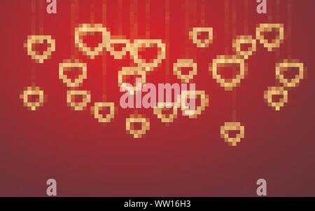 Remise de l'or brillant glitter brillant coeur isolé sur fond rouge. Valentines Day background. Vector illustration. Illustration de Vecteur