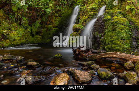 Venford Angleterre Devon Dartmoor tôt le matin à une belle cascade double sur Venford Brook Banque D'Images