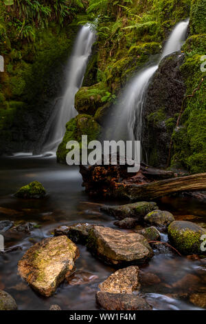 Venford Angleterre Devon Dartmoor tôt le matin à une belle cascade double sur Venford Brook Banque D'Images