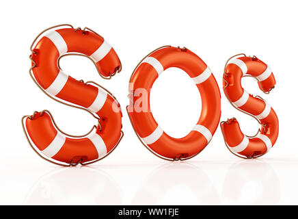 Mot SOS la vie avec des bouées. 3D illustration. Banque D'Images
