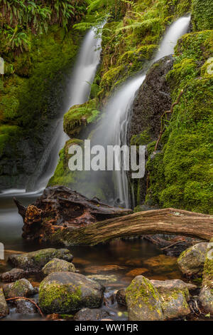 Venford Angleterre Devon Dartmoor tôt le matin à une belle cascade double sur Venford Brook Banque D'Images