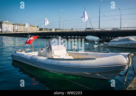 Genève, SUISSE - Le 29 août 2019. Marina de Genève sur la rive du lac Léman, en Suisse. Banque D'Images