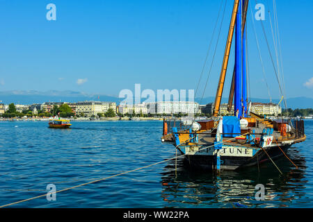 Genève, SUISSE - Le 29 août 2019. Neptune Yacht de plaisance à Genève sur la rive du lac Léman, en Suisse. Banque D'Images