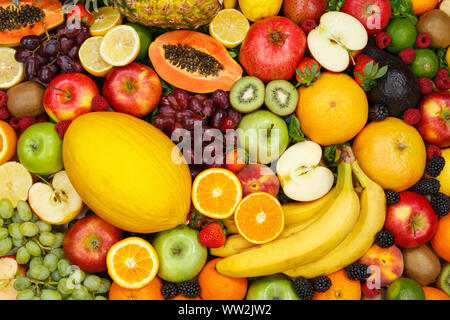Collection d'arrière-plan alimentaire Fruits Pommes Pommes Oranges Citrons origines de fruits frais Banque D'Images