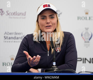 Auchterarder, Ecosse, Royaume-Uni. 12 septembre 2019. Conférence de presse avec l'Europe de l'équipe joueurs pour la Solheim Cup 2019. Sur la photo ; Lexi Thompson. Iain Masterton/Alamy Live News Banque D'Images