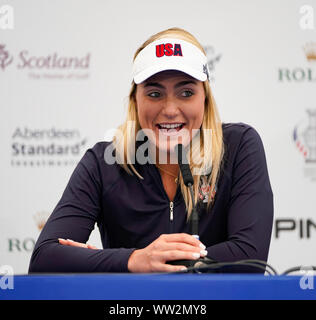 Auchterarder, Ecosse, Royaume-Uni. 12 septembre 2019. Conférence de presse avec l'Europe de l'équipe joueurs pour la Solheim Cup 2019. Sur la photo ; Lexi Thompson. Iain Masterton/Alamy Live News Banque D'Images