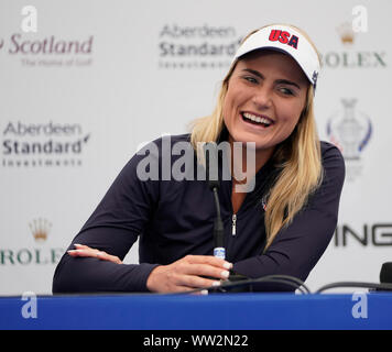 Auchterarder, Ecosse, Royaume-Uni. 12 septembre 2019. Conférence de presse avec l'Europe de l'équipe joueurs pour la Solheim Cup 2019. Sur la photo ; Lexi Thompson. Iain Masterton/Alamy Live News Banque D'Images