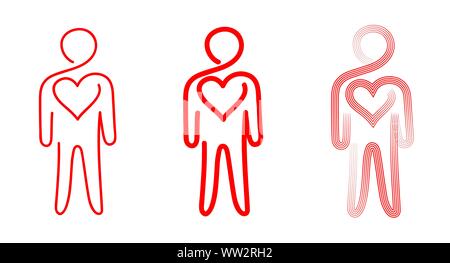 Vector illustration d'un homme avec un grand cœur sur un fond blanc, dessin à la main Illustration de Vecteur