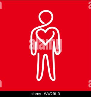 Vector illustration d'un homme avec un grand cœur sur un fond rouge, dessin à la main Illustration de Vecteur