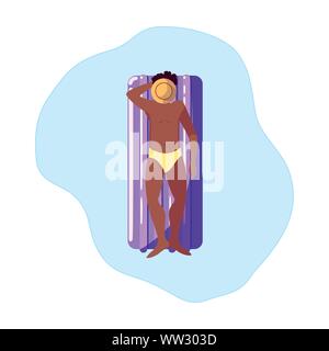 L'homme afro avec maillot de bain et matelas flottant dans l'eau vector illustration design Illustration de Vecteur