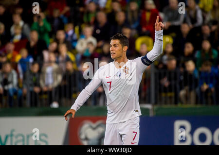 La Lituanie, Vilnius - 10 septembre 2019 : Cristiano Ronaldo lors d'un qualificatif de l'UEFA Euro 2020 entre la Lituanie et le Portugal à LFF Arena. Banque D'Images