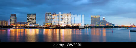 L'horizon de l'île artificielle d'Odaiba de nuit, Tokyo, Japon Banque D'Images