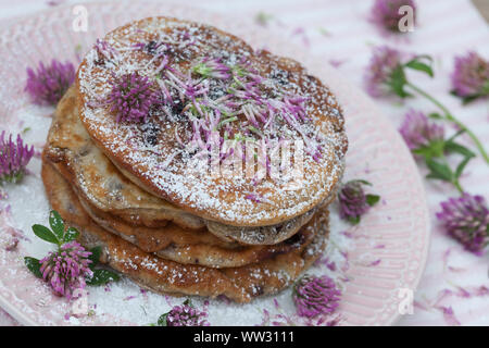 Pfannkuchen mit Blaubeeren Blaubeer-Pfannkuchen Rotklee, und, Pfannekuchen Blaubeerpfannkuchen Blaubeere,,,,, Wiesenklee Wiesen-Klee Heidelbeere, Rot- Banque D'Images