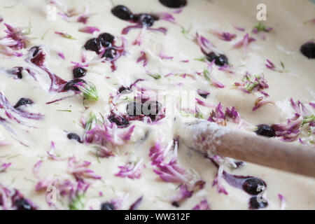 Pfannkuchen mit Blaubeeren Blaubeer-Pfannkuchen Rotklee, und, Pfannekuchen Blaubeerpfannkuchen, Economical, wird, gerürhrt Wiesen-Kl Heidelbeere Blaubeere,, Banque D'Images