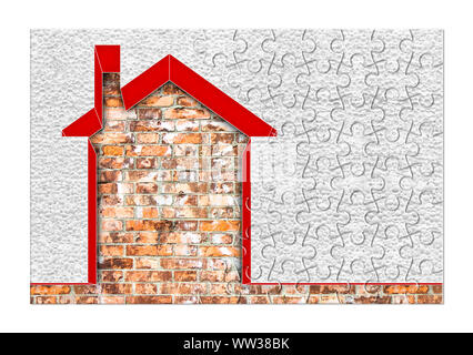 Concept de l'efficacité énergétique des bâtiments - l'image de rendu 3D Accueil avec isolation thermique des murs en polystyrène - concept en forme de puzzle Banque D'Images