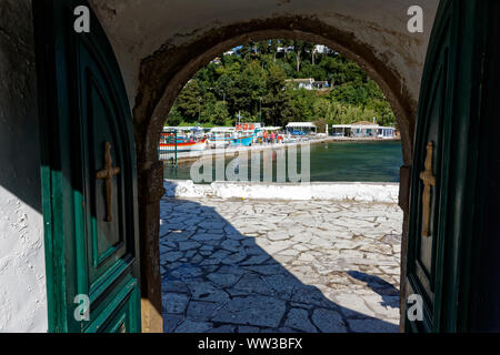 La péninsule de Kanoni, Corfou, Grèce. Banque D'Images