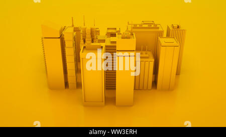 3d abstrait jaune paysage de ville, avec des gratte-ciel. Vue d'en haut. 3d illustration. Banque D'Images