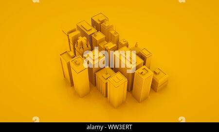 3D isométrique abstrait jaune paysage de ville avec des gratte-ciel. 3d illustration. Banque D'Images