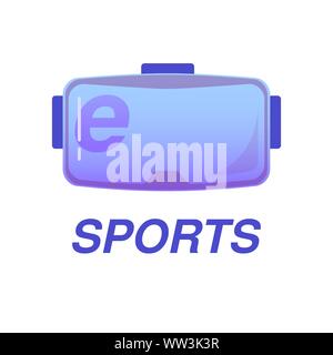 Casque de réalité virtuelle, la réalité virtuelle avec glasse esports titre sur un fond lumineux, isolé dans l'icône de télévision couleurs rouge et lilas Illustration de Vecteur