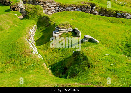 Skara Brae règlement Neolitchic plus de 5 000 ans est le mieux préservé de l'âge de pierre village néolithique en Europe du nord, les Orcades, en Écosse Banque D'Images