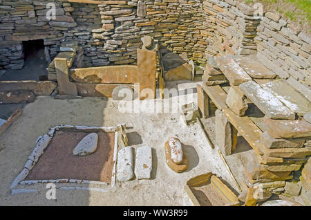 Skara Brae règlement Neolitchic plus de 5 000 ans est le mieux préservé de l'âge de pierre village néolithique en Europe du nord, les Orcades, en Écosse Banque D'Images