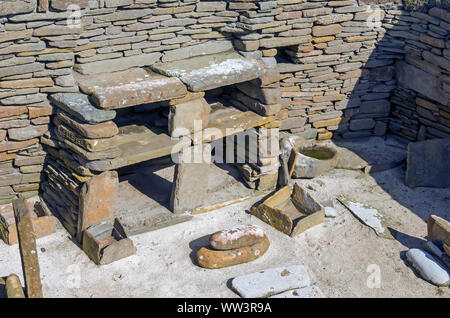 Skara Brae règlement Neolitchic plus de 5 000 ans est le mieux préservé de l'âge de pierre village néolithique dans le nord de l'Europe continentale, Orkney, Sc Banque D'Images