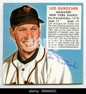 1950 carte de base-ball ère représentant Leo Durocher le manager des New York Giants. Banque D'Images