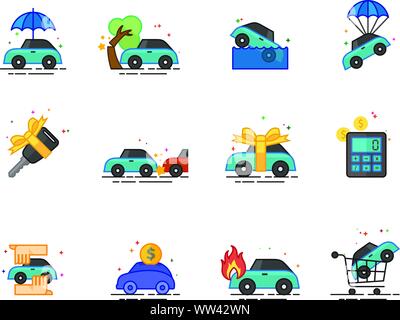 Auto assurance icônes de couleur plate style. Vector illustration. Illustration de Vecteur