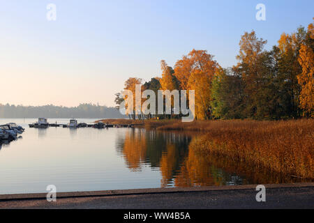 Magnifique paysage de temps à partir de la Finlande. Sur cette photo vous pouvez voir une forêt colorée et mer calme, aussi, vous pouvez voir les réflexions de la trois Banque D'Images