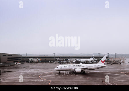 DEC 6, 2018 Narita, Japon - avion pendant le mauvais temps pluie à Tokyo Narita International airport terminal Banque D'Images