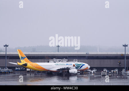 DEC 6, 2018 Narita, Japon - avion pendant le mauvais temps pluie à Tokyo Narita International airport terminal Banque D'Images