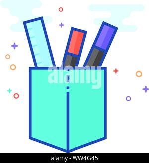 Pot à crayon icône décrit couleur plate style. Vector illustration. Illustration de Vecteur