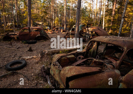 La rouille et la pourriture à l'Kyrkö cimetière de voiture en Suède Banque D'Images