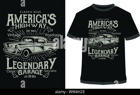 Location T-Shirt vecteur de conception, la typographie, l'illustration à travers le monde Speedway - Classic Car Race - Speed Racer - il peut utiliser pour l'étiquette, logo, enseigne, sticker Illustration de Vecteur