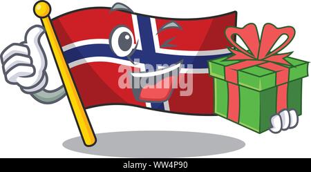 Cadeau avec la Norvège drapeau est hissé sur le mât de caractères Illustration de Vecteur