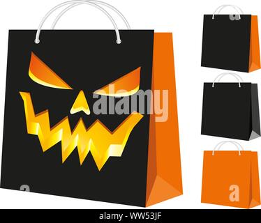 Ensemble de sacs de magasinage : noir et orange, et avec le modèle de l'Halloween, partie 3, vector illustration Illustration de Vecteur