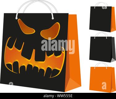 Ensemble de sacs de magasinage : noir et orange, et avec le modèle de l'Halloween, vector illustration Illustration de Vecteur