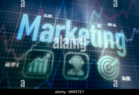 Concept de marketing sur un point bleu matrix affichage de l'ordinateur. Banque D'Images