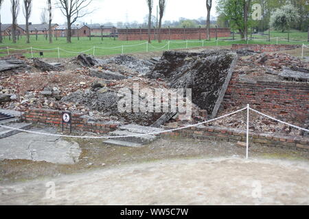 Ruines d'une chambre à gaz, détruit le camp d'Auschwitz II-Birkenau, Auschwitz, la Petite Pologne, la Pologne, l'Europe Banque D'Images