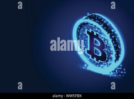 Devises crypto avec pièce de bitcoin, financement des entreprises, Résumé, à partir de modèles poly bas ligne et dot wireframe, Vector Illustration Illustration de Vecteur