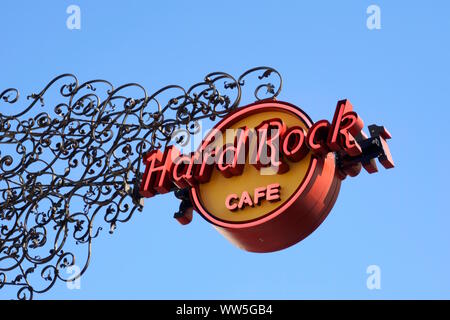 Hard Rock Cafe, le logo à une façade, Munich Banque D'Images