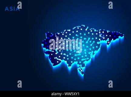 Asie Continent en bleu Silhouette, Abstract conçoit, à partir de la poly bas ligne et dot wireframe, Vector Illustration Illustration de Vecteur