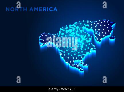 Amérique du Nord Continent en bleu Silhouette, Abstract conçoit, à partir de la poly bas ligne et dot wireframe, Vector Illustration Illustration de Vecteur